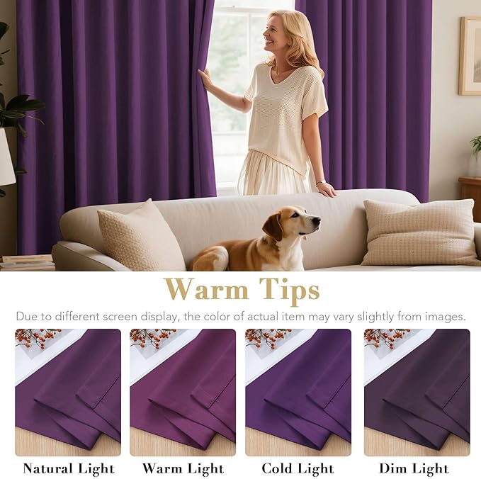 H.VERSAILTEX Blackout Curtains for Bedroom Thermal Insulated Room Darkening Living Room Curtains 72 Inch Long Grommet Privacy Protection Window Curtain Panels/Drapes for Nursery, 2 Panels,Plum Purple-Ruum Studio Home