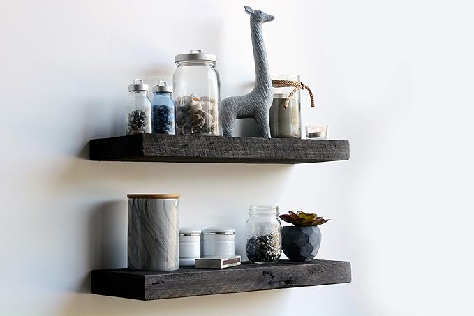 Urban Legacy Reclaimed Barnwood Planks | Floating Shelves for Wall w/Flush Mount Shelf Bracket Set Included | Set of 2 (Coffee Bean, 18"x 7"x 2")-Ruum Studio Home