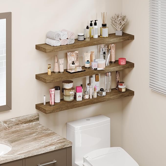 BAMEOS Floating Shelves,40 in W x 8in D Wall Mounted Wooden Shelves with Invisible Brackets Set of 3, Hanging Wall Shelves Decoration for Bedroom, Bathroom, Living Room and Kitchen-Ruum Studio Home