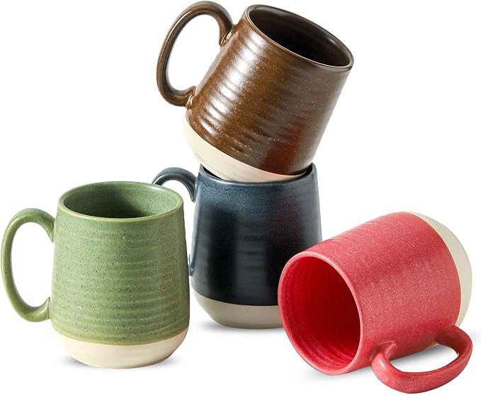 Hasense 15 Ounce Porcelain Coffee Mugs Set of 4 with Large Handle Perfect for Coffee, Tea, Milk, Chocolate and Latte, Unqiue Glaze Ceramic Coffee Cups Set for Man and Woman, Colorful-Ruum Studio Home