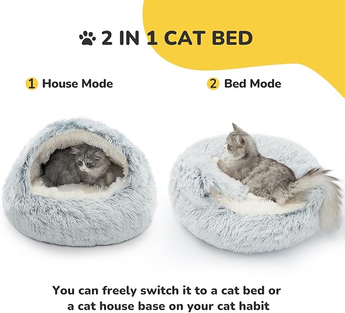 CATISM Cozy Plush Hooded Cat Bed, Indoor/Outdoor, Self-Warming Cave, Removable Washable Non-Slip Bottom-Ruum Studio Home