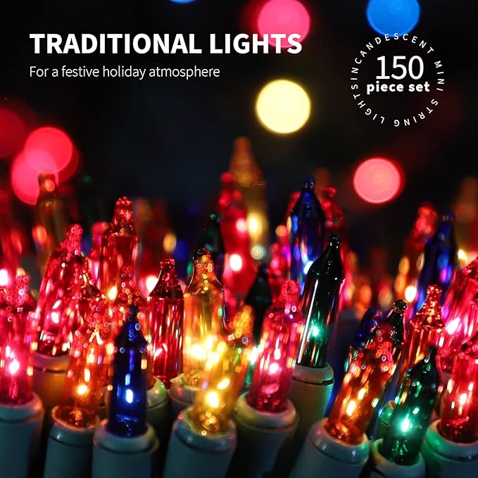 150LIGHTS Multi Extra-Bright with End Connectors Christmas Decorative Lights 9.72m UL Certified Mini String Light Set Waterproof for Home Garden Holiday Christmas Tree Party Patio Wedding-Ruum Studio Home