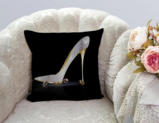 TSSOHU Square Decorative Throw Pillow Case Cushion Cover,Fashion Lady High Heel Shoe with Diamonds Soft Pillowcase 18x18 inch (No Glitter)-Ruum Studio Home