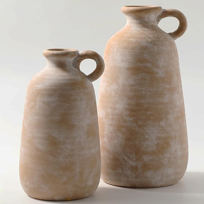 Ceramic Rustic Vase, 12.8" Large Flower Vases Home Decor for Pampas Farmhouse Decorative Pottery Clay Vase for Mantel Entryway Table Living Room Kitchen Bathroom Bedroom-Ruum Studio Home