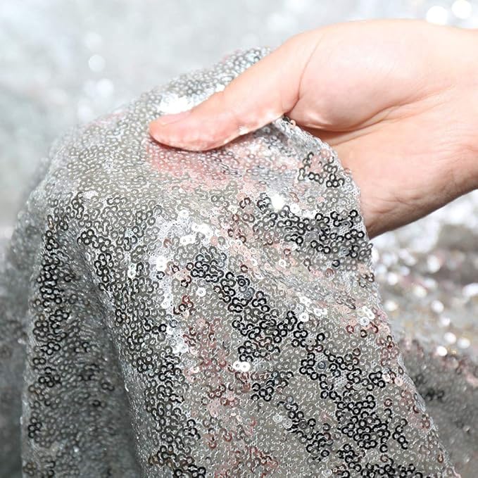 SquarePie Sequin Tablecloth 60 x 102 Inch Silver Bling Sparkly Table Cloth for Wedding Party-Ruum Studio Home