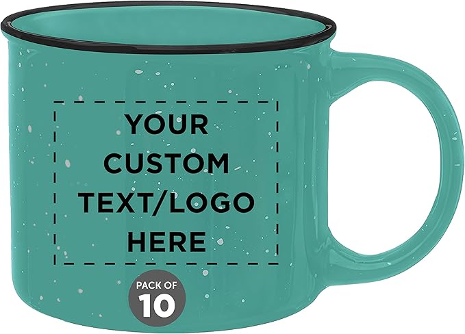 DISCOUNT PROMOS Custom Ceramic Campfire Coffee Mugs 13 oz. Set of 10, Personalized Bulk Pack - Perfect for Tea, Espresso, Cappuccino, Hot Cocoa - Mint-Ruum Studio Home