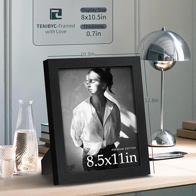 8.5x11 Picture Frame Set of 3 - Black Woodgrain, Solid Wood & HD Tempered Glass, Table Display or Wall Hanging-Ruum Studio Home