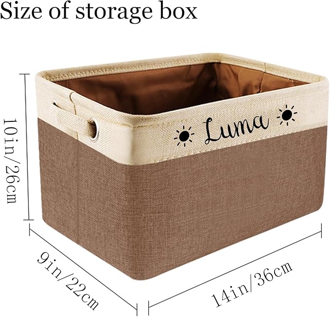 Generic Personalized Kids' Storage Box - Brown, Customizable, Soft & Durable Cotton & Linen, Foldable, 14x9x1 inches-Ruum Studio Home