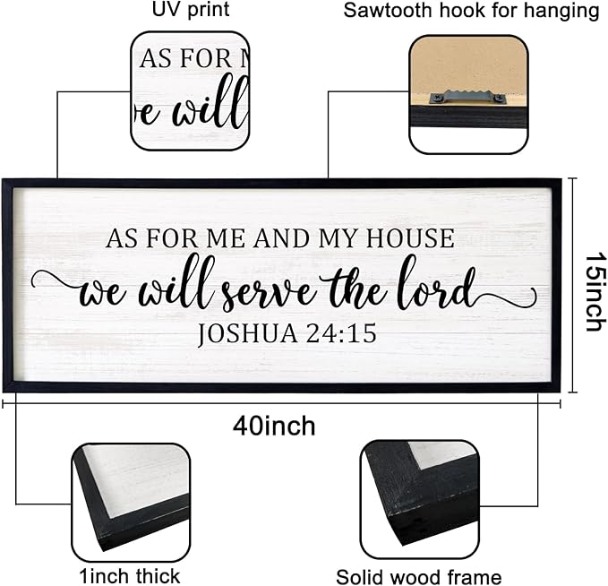 As For Me And My House We Will Serve The Lord Framed Wall Art, 40''×15'' Vintage Positive Religious Rustic Bible Verse for Christian God Jesus Christ Prayer, Horizontal Holy Catholic Scripture Decor-Ruum Studio Home