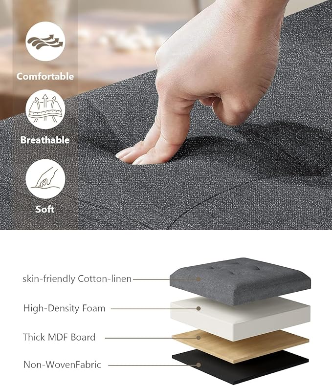 Storage Ottoman Bench, Folding Ottoman Foot Rest, 15 x 30 x 15 Inches, End of Bed Bench,Storage Chest, for Living Room, Bedroom, Hallway, Entryway, Dark Gray-Ruum Studio Home