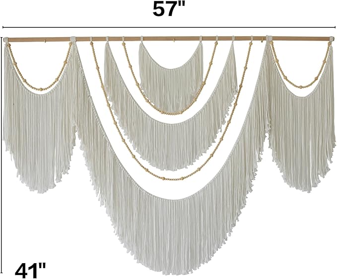 Flber Large Macrame Wall Hanging – Boho Yarn Art Garland with Tassels and Beads, Handmade Rope Decor for Nursery, Party, Wedding, Bedroom, Fireplace Mantel, or Photo Backdrop 57" W x 41" L-Ruum Studio Home