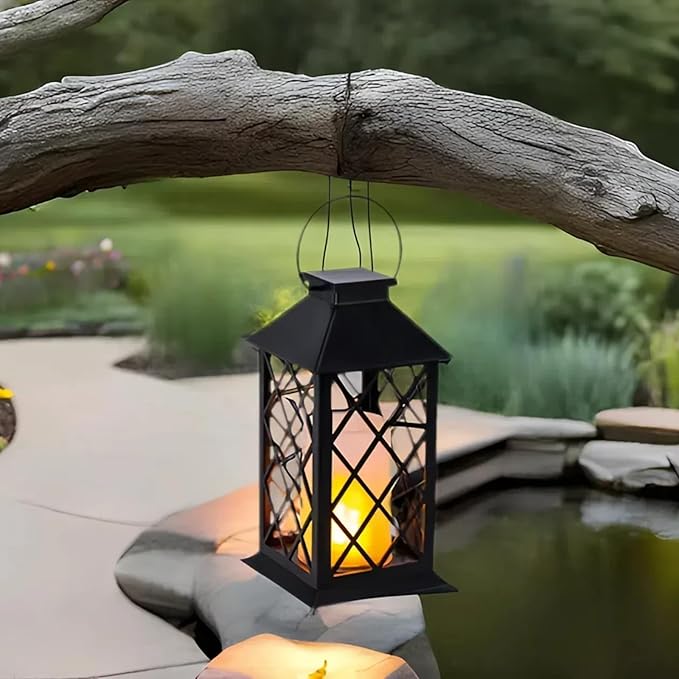 Simplelight 11 Inch Decorative Lanterns-IP44 Waterproof Outdoor Hanging Lantern, Battery Operated Decorative Lantern for Patio, Table, Fireplace with Timer, Black Color (1)-Ruum Studio Home