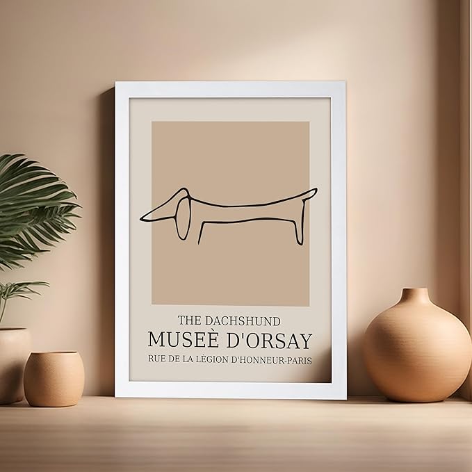 Poster Master Vintage Poster - Retro Minimalist Print - Gift for Artist, Housewarming - Dachshund Dog, Line Drawing, Abstract - Wall Decor for Living Room, Bedroom, 16x20 White Framed-Ruum Studio Home