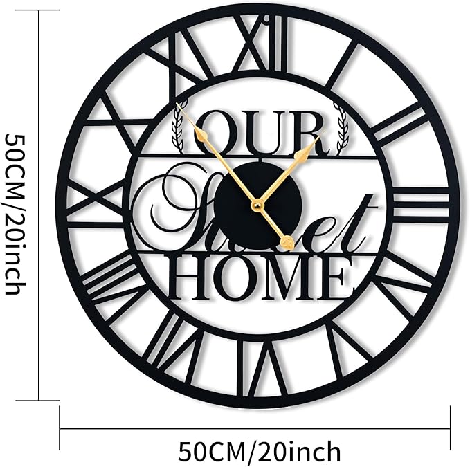 20inches/50cm Wall Clocks Roman Numeral Battery Powered No Ticking Silent Modern Unique Metal Wall ClocksSuitable Living Room Kitchen Bedroom Fireplace Office Farmhouse-Ruum Studio Home