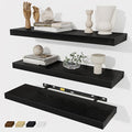 Fun Memories Black Floating Shelves Wall Shelf 24 Inch Long, Rustic Bathroom Shelves, Wall Mounted Wood Floating Shelf for Kitchen, Living Room, Bedroom, 24 x 6.7 x 1.4 inch Set of 3-Ruum Studio Home