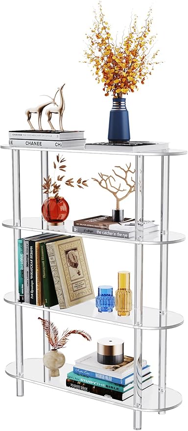 Clear Bookshelf, Acrylic Bookcase with Open Book Shelf Console Table for Entryway Office Living Room Bedroom (4 Tier Clear)-Ruum Studio Home