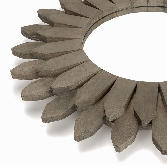 Honiway Farmhouse Wall Decor Mirror 12 inch Sunburst Boho Wood Mirror Rustic Home Decor Room Decoration for Bedroom Living Room Weathered Grey-Ruum Studio Home