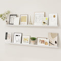 Picture Ledge Shelf, Solid Pine Wood Floating Shelves Set of 2, 48 Inches Nursery Book Shelves for Toys Storage, Kids Bookshelf Wall Mounted for Living Room Bedroom Decor Books Photo Frames, White-Ruum Studio Home