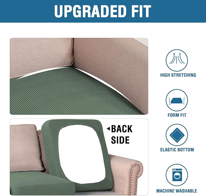 H.VERSAILTEX Super Stretch Individual Seat Cushion Covers - Sofa & Couch Cushion Slipcover Sets - Thick Jacquard Textured Twill Fabric (3 Piece XL Sofa Cushion Covers, Loden Frost)-Ruum Studio Home