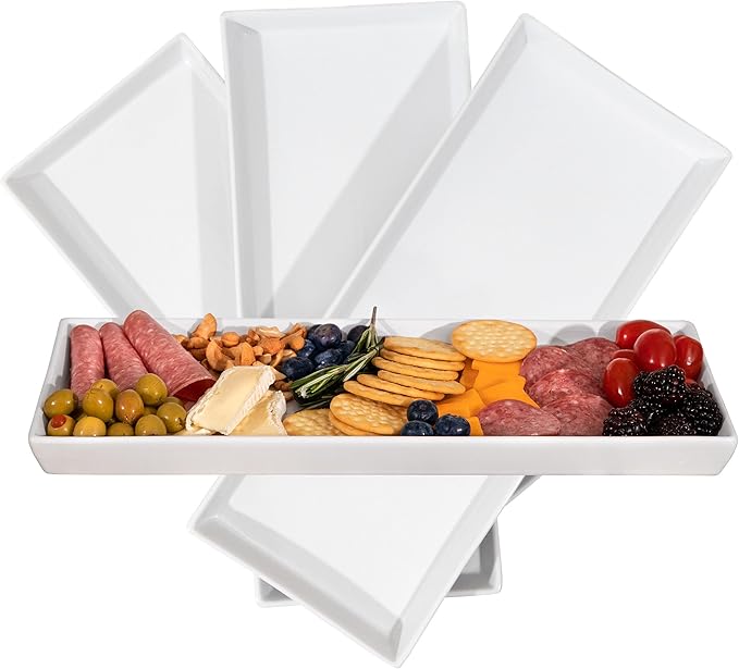 Home Beets White Ceramic Serving Platters (14 x 6 Inch Rectangle Plates) Serving Dishes for Entertaining, Food, Appetizers, Desserts, Cheese Board, Charcuterie, Sushi - Set of 4 Party Serving Trays-Ruum Studio Home