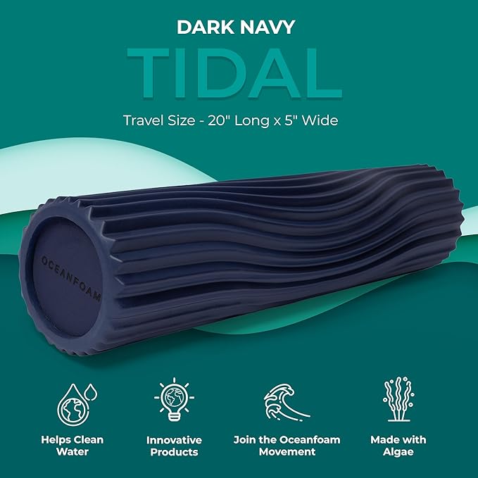 Oceanfoam Tidal Roller - Dark Navy - Muscle Massage Foam Roller for Back Pain & Stretching - Firm and Ergonomic Wide Wave Textured - Yoga, Athletics, & Wellness - Full Size, 20" x 5"-Ruum Studio Home