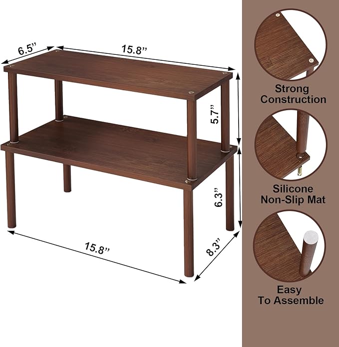 Cabinet Organizer Shelf(Set of 2),Kitchen Counter Shelves,Bamboo Spice Rack Countertop and Cabinet,Stackable Expandable,Large(Brown)-Ruum Studio Home