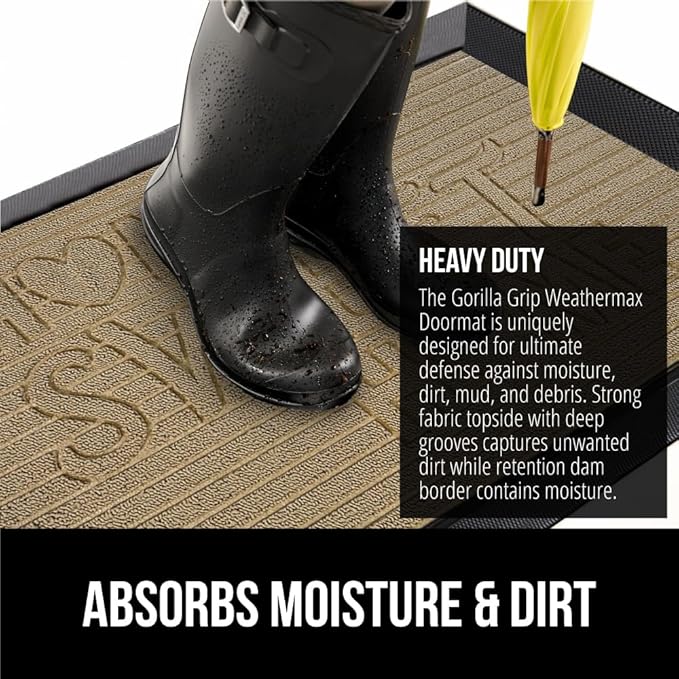 GORILLA GRIP 100% Waterproof All-Season WeatherMax Doormat, 47x35, US Designed Natural Rubber, Stain and Fade Resistant, Low Profile Indoor Outdoor Door Mats, Easy Clean Patio Mat, Home Sweet Home-Ruum Studio Home