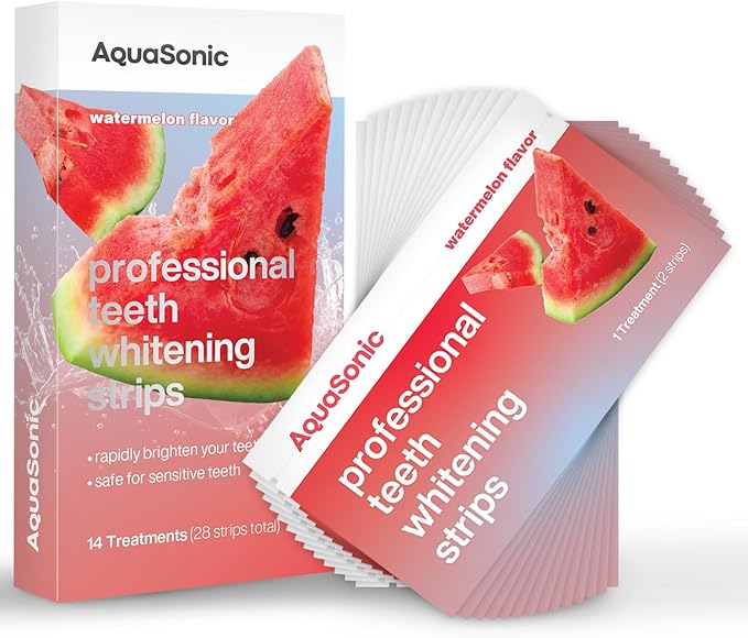 AquaSonic Professional Teeth Whitening Strips - Enamel Safe Teeth Whitening with Hydrogen Peroxide - Easy to Use, Non-Slip, Affordable & Effective (Watermelon)-Ruum Studio Home