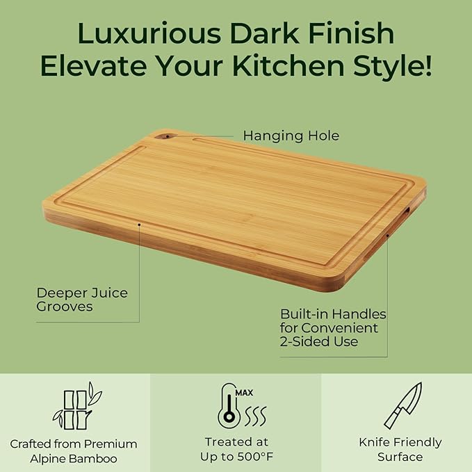Chopping Board 2-Pcs Natural Bamboo Cutting Board With Juice Channels & Knife-Friendly Finish For Versatile Kitchen Use, Ideal Charcuterie & Chopping Multi-Use-Ruum Studio Home