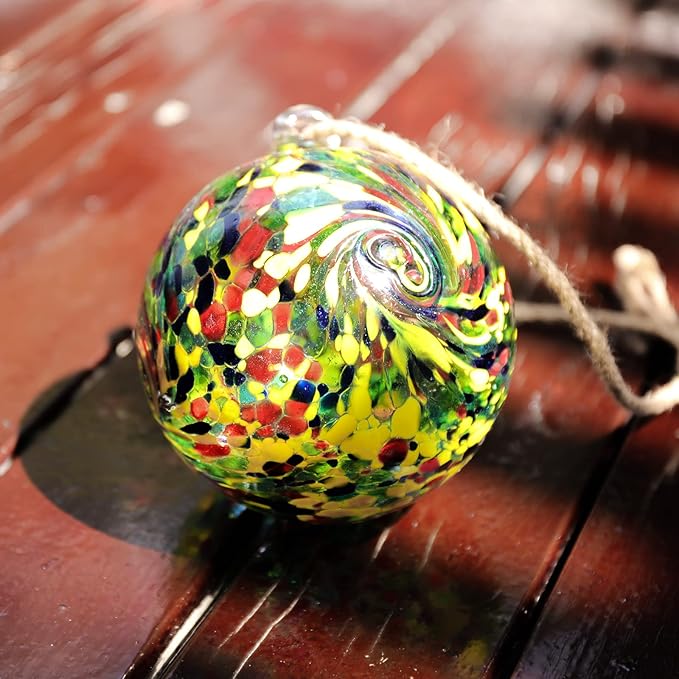 VCUTEKA Hanging Friendship Balls, Glass Ball Hand Made Witch Ball for Window Outdoor Garden Patio Décor, 6" Colorful Swirl-Ruum Studio Home