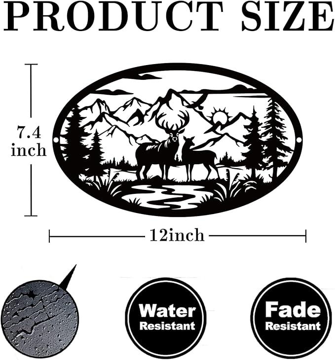 Rustic Metal Deer Cabin Sign, Christmas Gift for Living Room,Welcome Sign, Deer Outdoor Metal Wall Art, Great Gift for Hunters, Cabin Deco-Ruum Studio Home