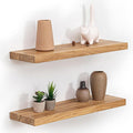 Fun Memories Floating Shelves for Wall, 24 Inch Floating Shelves Wall Mounted, Rustic Elm Wood Shelf, Heavy-Duty Storage Shelves for Books, Bathroom, Kitchen, Natural Finish, Set of 2-Ruum Studio Home