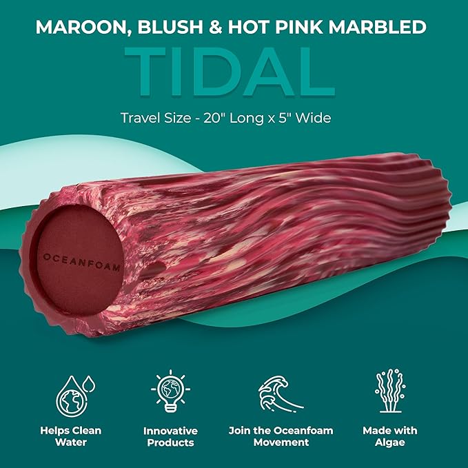 Oceanfoam Tidal Roller - Maroon, Blush & Hot Pink Marbled - Muscle Massage Foam Roller for Back Pain & Stretching - Firm & Ergonomic Wide Wave Textured - Yoga & Athletics - Full Size, 20" x 5"-Ruum Studio Home