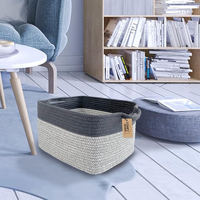 COMFY-HOMI 3Pack Cotton Rope Square Basket with Handles for Shelves|Dog Toy Storage Bin|Shoe Organizer - New 13.5" x 11" x 9.5" (Light Grey)-Ruum Studio Home