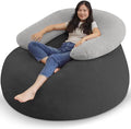 HABUTWAY Bean Bag Chair with U-shaped Pillow for Adult and Kids Big BeanBag Chair with Filling Ultra Soft Faux Fur Couch Chair with Washable Cover for Living Room Bedroom Office, Dark Grey& Light Grey-Ruum Studio Home