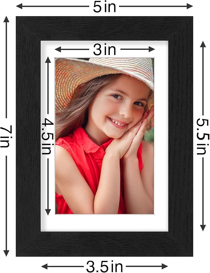 Vittanly 4x6 Picture Frames Set of 9, Shatter Resistant Plexiglass, Display 3.5x5 Pictures with Mat or 4x6 without Mat, Photo Frames for Wall or Tabletop, Engineered Wood, Black-Ruum Studio Home