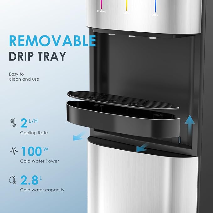 Euhomy Bottom Loading Water Cooler for 5 Gallons, 3 Temperature Settings-Cold/Hot/Warm, Child Safety Lock, Water Dispenser for Apartments, Schools, Companies, Black+Sliver-Ruum Studio Home
