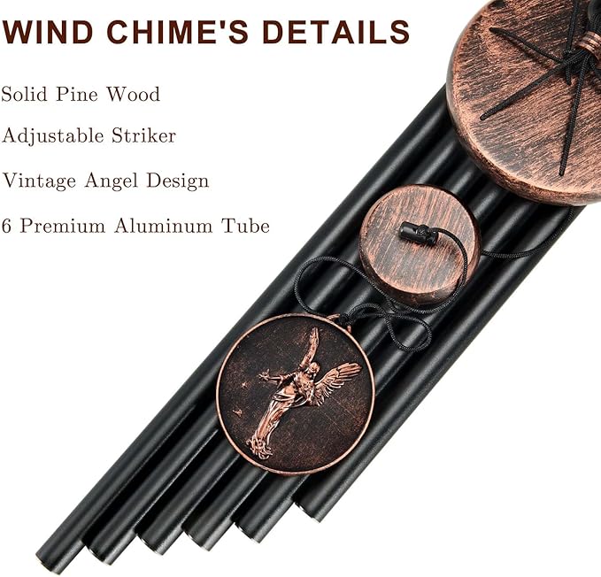 Wind Chimes for Outside, Angel Deep Tone Vintage Wind Chime Outdoor Clearance, Sympathy/Memorial/Festivals Gift for Mom Dad Grandma, Home Garden Patio Decor (32" Angel)-Ruum Studio Home