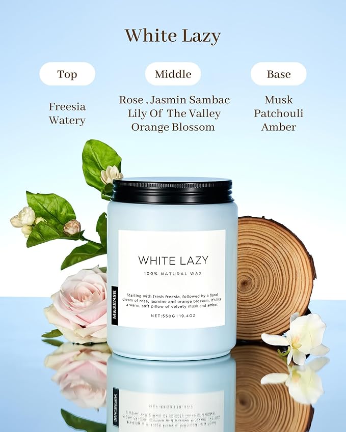 M&SENSE Spring Scented Candle, Jasmine Clean Cotton Soy Wax Large 19.4oz 110 Hour Long Lasting Burning Non Toxic Organic Natural 2 Wick Relaxing Jar Candle for Women-Ruum Studio Home