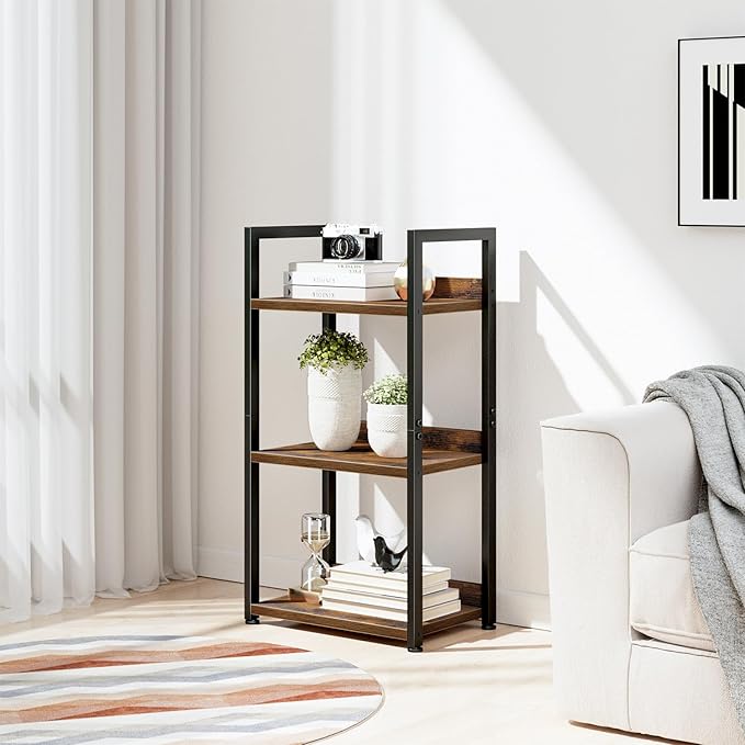 NUMENN Narrow Bookshelf, 3 Tier Bookshelves, Home Office Bookcase Shelf Storage Organizer, Free Standing Storage Shelving Unit for Bedroom, Living Room and Home Office, Vintage-Ruum Studio Home