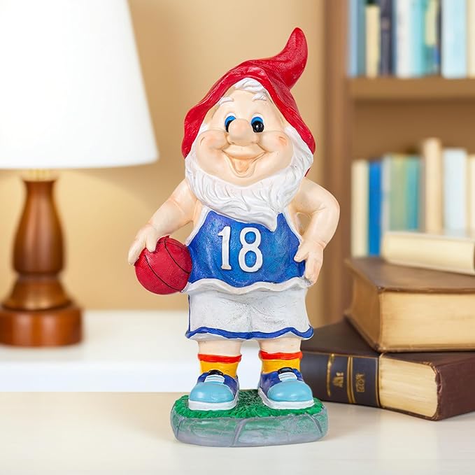 Outdoor Garden Sculpture Sports Garden Gnome with Basketball, 9.5 Inch Decorative Resin Statue, Red and Blue Jersey, Indoor Outdoor Decor A for Basketball Enthusiasts-Ruum Studio Home