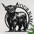 Personalized Highland Cow Name metal Signs,Custom Highland Cow Metal Shed Wall Decor,Black Metal Wall Art Plaques Outdoor wall Decorative Signage (Style G)-Ruum Studio Home