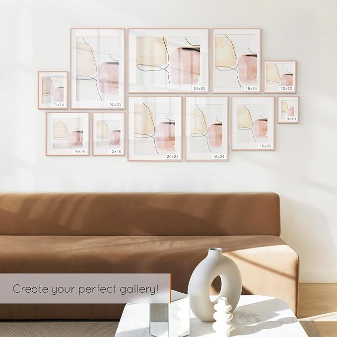 Homeforia 24 x 36 Poster Frame Rose Gold, Premium 24x36 Puzzle Frame Metal Matted to 20x30 Photo, 36 x 24 Picture Frame with Mat for 20 x 30 Photo, Tempered Glass, Wall Hook Included, Set of 1-Ruum Studio Home