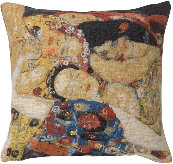 C Charlotte Home Furnishings Inc Virgin Faces Belgian Cushion Cover | Pure Cotton Decorative Cushion Case | Cushion Cover for Indoor Use | 17x17 Inch Cushion Cover for Living Room I by Gustav Klimt-Ruum Studio Home