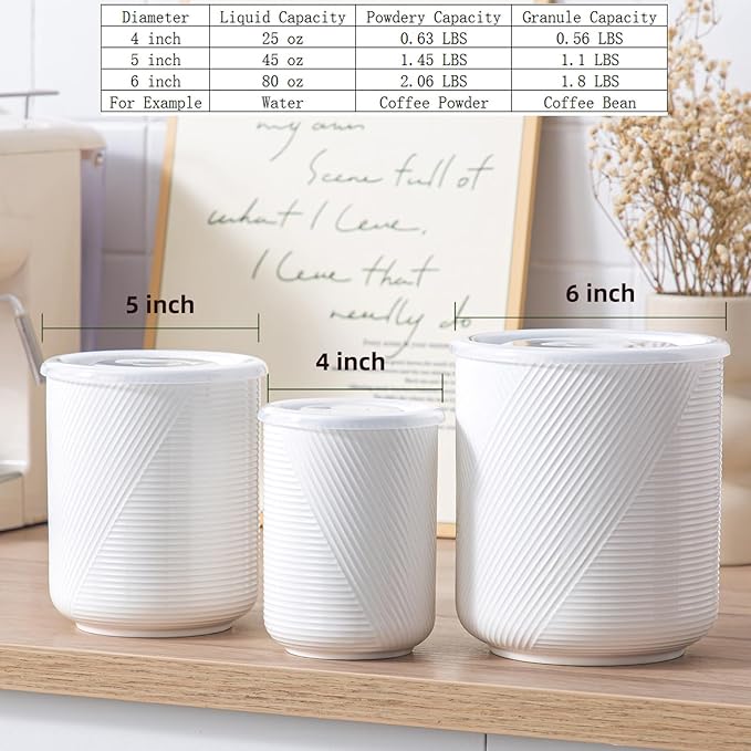 Food Storage Containers with Airtight Lids: Ceramic Canister Sets for Kitchen Countertop - Porcelain Jar for Coffee Tea Flour Sugar Rice Cookies Candy - White (23+42+75 oz)-Ruum Studio Home