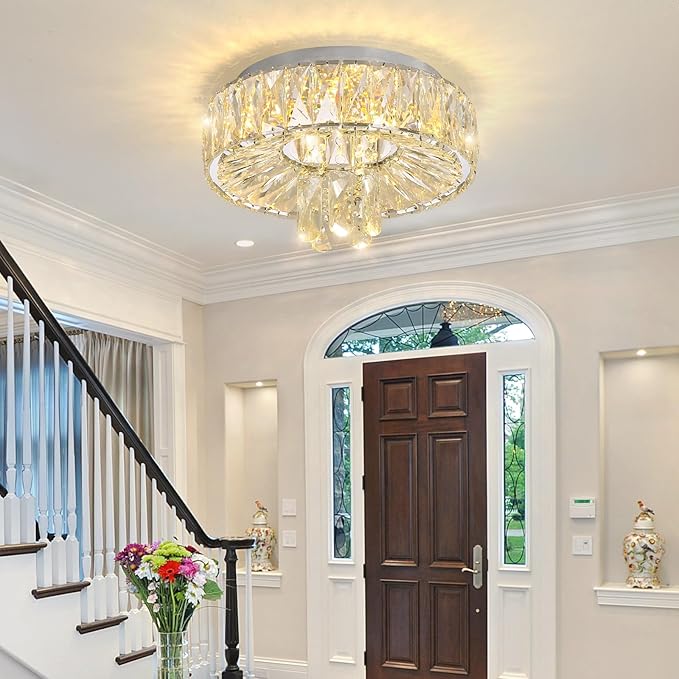 Mini Chandelier Modern Crystal Chandeliers for Hallway Light Fixture LED Flush Mount Ceiling Light Dimmable Lamp for Dining Room Living Room Bedroom-Ruum Studio Home