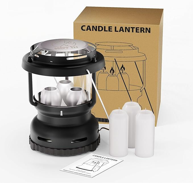 3-Wick Emergency Candle Lantern for Power Outages [18H+ Burning Time] Vintage Decorative Candle Lantern for Real Candles, Outdoor Portable Camping Survival Lighting [7.1"*5.7" - Matte Black]-Ruum Studio Home