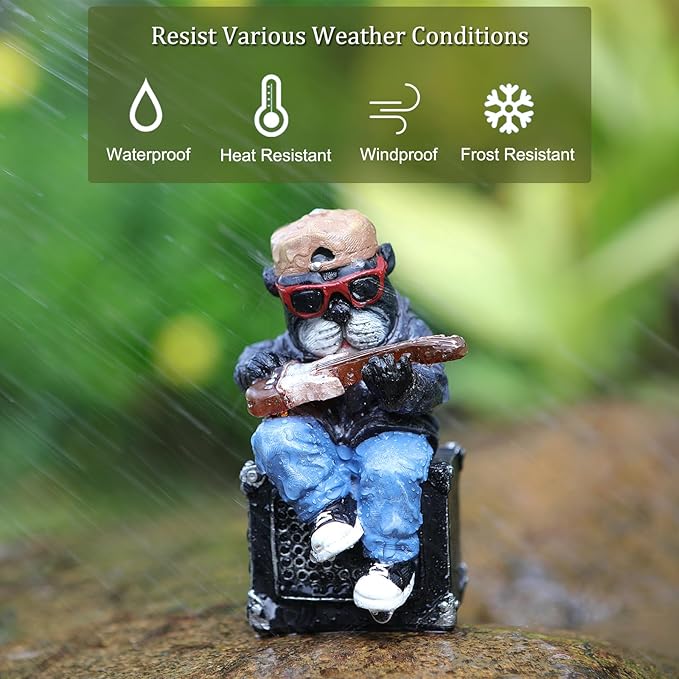 Solar Dog Outdoor Statues Figurine for Garden Decorations, Whimsical Outside Decor with Guitar Clearance for Patio Balcony Yard Lawn Ornament,Unique Garden Birthday Gifts Statues for Mom Women-Ruum Studio Home