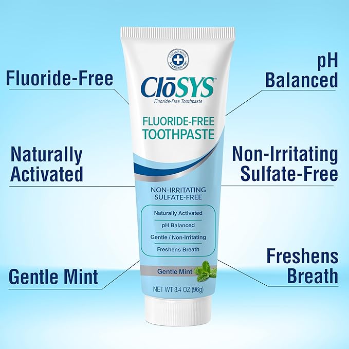 CloSYS Fluoride Free Toothpaste, 3.4 Ounce, Travel Size, Gentle Mint, TSA Compliant, Whitening, Enamel Protection, Sulfate Free-Ruum Studio Home