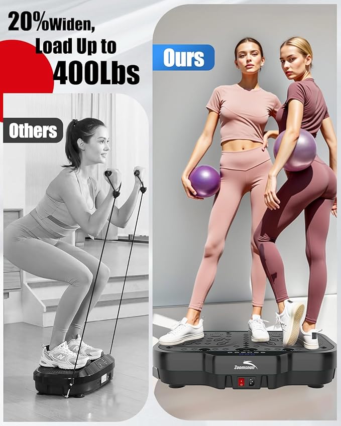 Vibration Plate Exercise Machine, 8000 Vibrations/min Adjustable Fitness Platform, 400 Lbs Capacity Whole Body Workout Extra Large Size Platform with Bluetooth for Weight Loss, Women & Men-Ruum Studio Home